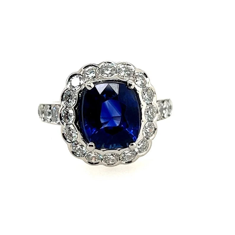 Modern Platinum 4.29 Carat Natural Royal Blue Sapphire & Diamond Engagement Ring