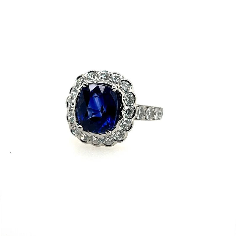 Modern Platinum 4.29 Carat Natural Royal Blue Sapphire & Diamond Engagement Ring