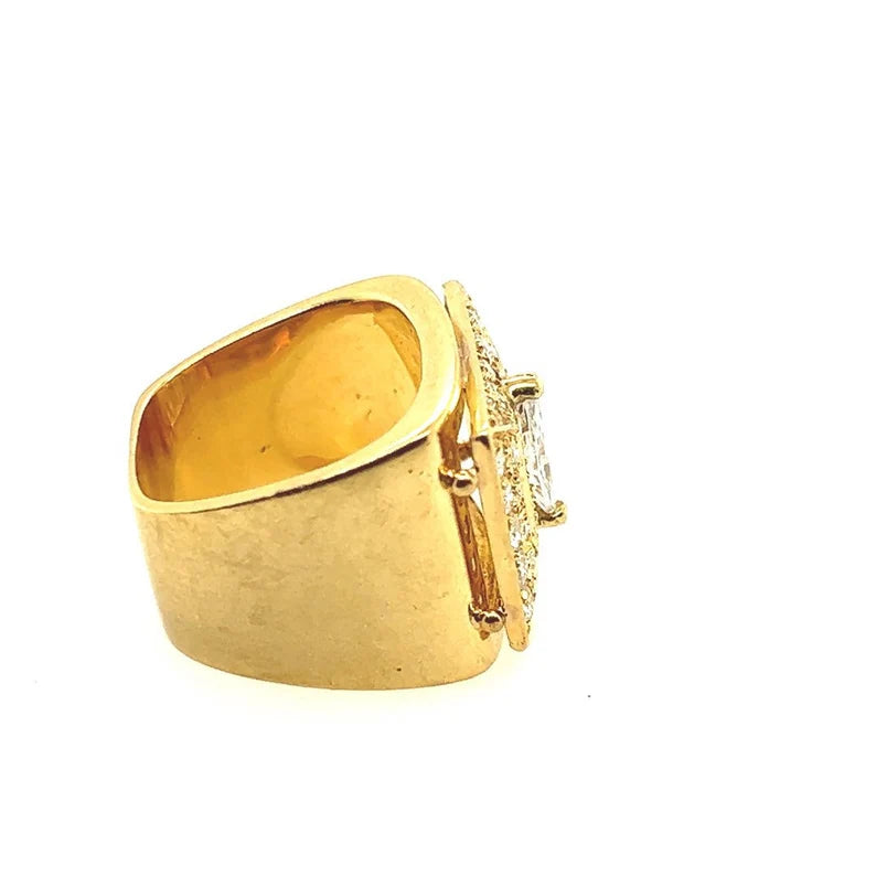 Retro Gold Mens 1.67 Carat Natural Marquise and Round Diamond Cocktail Ring 1970