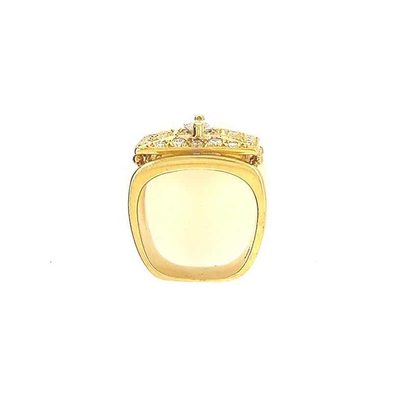 Retro Gold Mens 1.67 Carat Natural Marquise and Round Diamond Cocktail Ring 1970