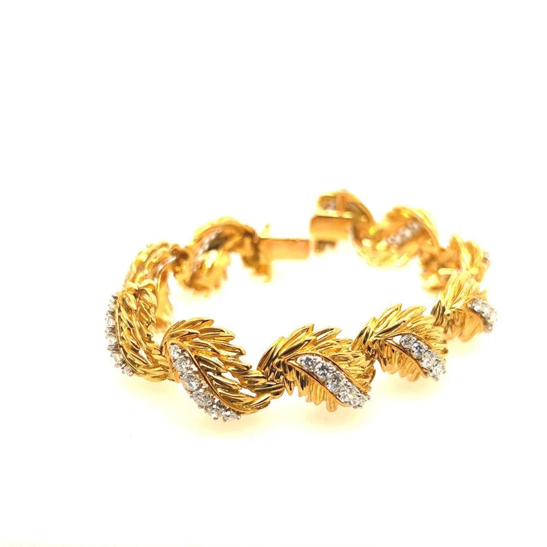 Retro French 6.04 Carat Natural Diamond and Gold Bracelet Earring Set Circa 1960