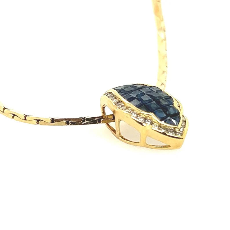 Retro Gold 2.92 Carat Natural Blue Sapphire and Round Diamond Pendant Circa 1960