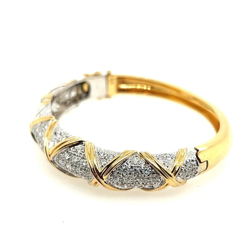 Retro Gold 2.50 Carat Natural Colorless Round Diamond Bangle Bracelet Circa 1960