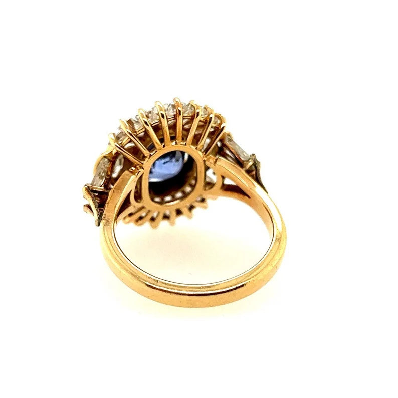 Retro Gold 6.77 Carat Certified Natural Blue Sapphire Diamond Cocktail Ring 1960