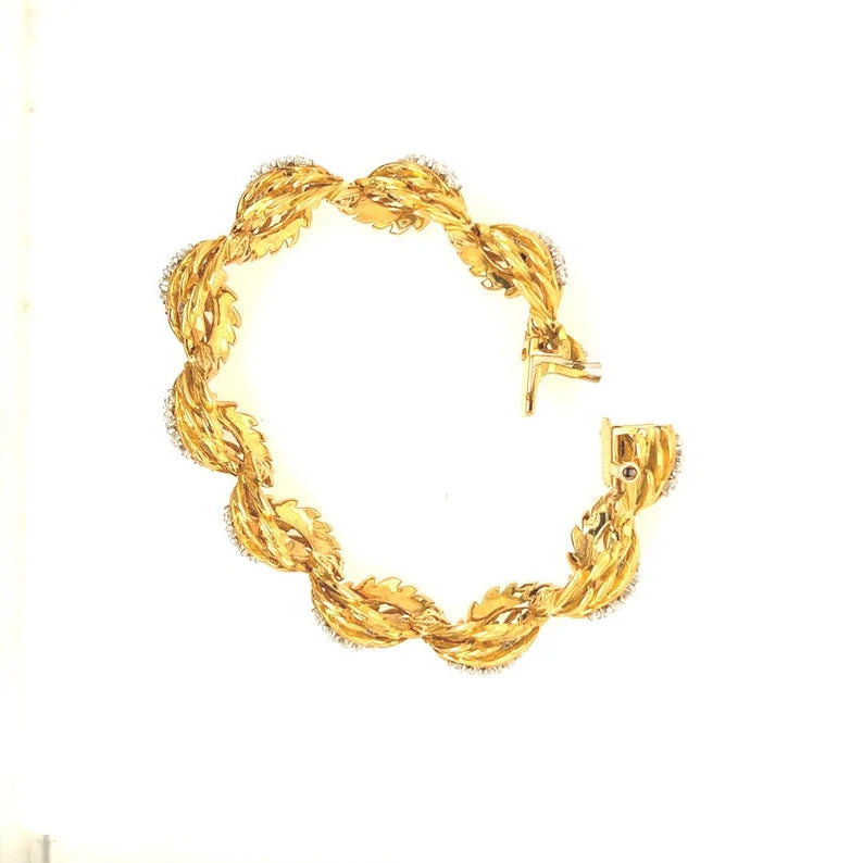 Retro French 6.04 Carat Natural Diamond and Gold Bracelet Earring Set Circa 1960