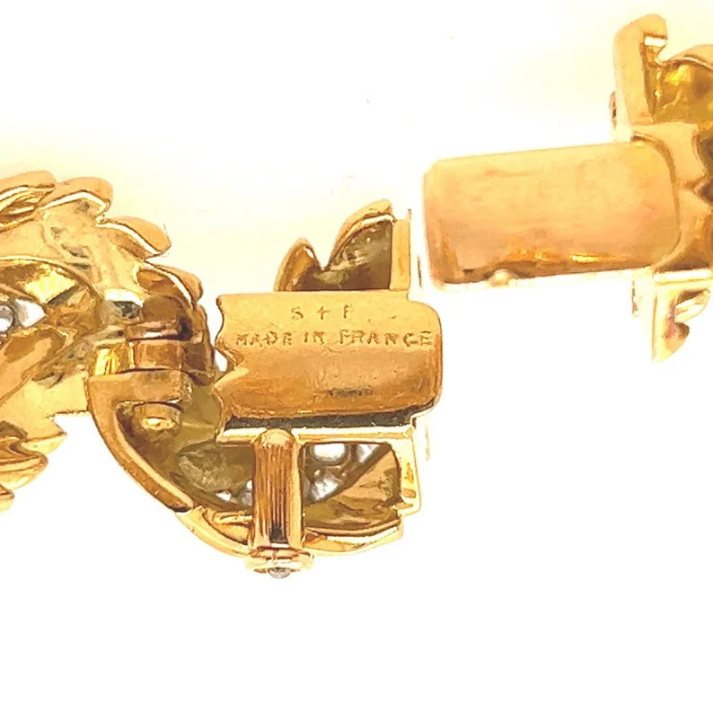 Retro French 6.04 Carat Natural Diamond and Gold Bracelet Earring Set Circa 1960