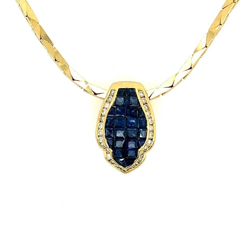 Retro Gold 2.92 Carat Natural Blue Sapphire and Round Diamond Pendant Circa 1960