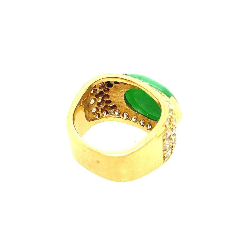 GIA Certified 12.51 Gram Natural Jadeite "A" Jade & Diamond Gold Ring Circa 1950