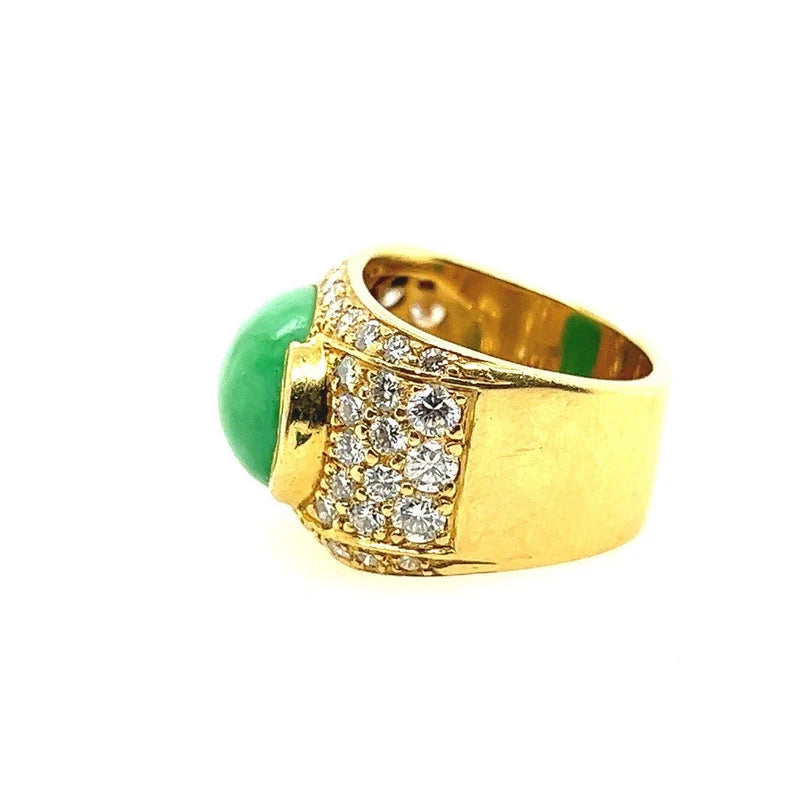 GIA Certified 12.51 Gram Natural Jadeite "A" Jade & Diamond Gold Ring Circa 1950