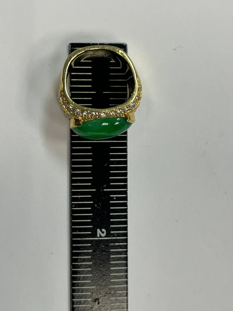 GIA Certified 12.51 Gram Natural Jadeite "A" Jade & Diamond Gold Ring Circa 1950