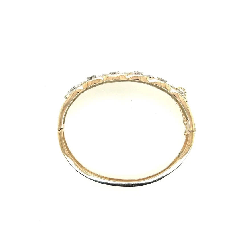 Retro Gold 0.75 Carat Natural Single Cut Diamond & Blue Enamel Bangle Circa 1960