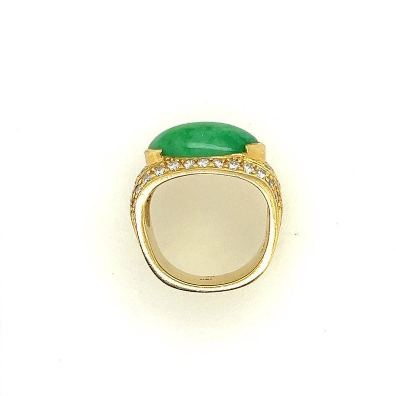 GIA Certified 12.51 Gram Natural Jadeite "A" Jade & Diamond Gold Ring Circa 1950
