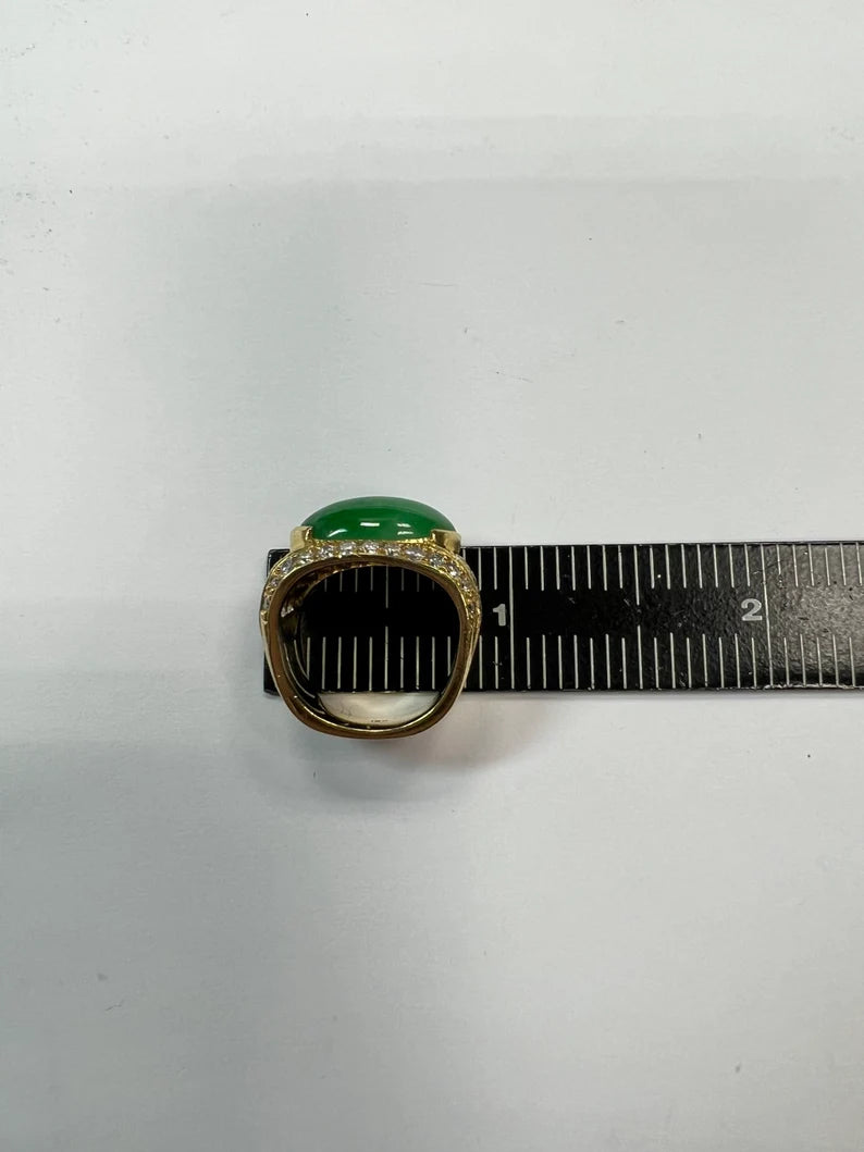 GIA Certified 12.51 Gram Natural Jadeite "A" Jade & Diamond Gold Ring Circa 1950