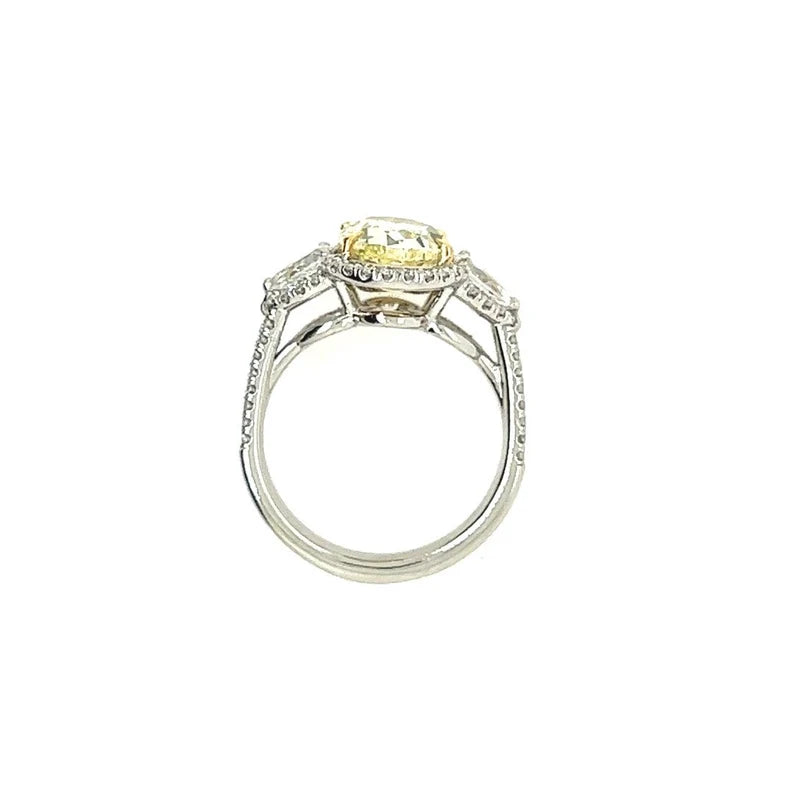 Platinum 3.16 CT Oval GIA Certified Natural Yellow VVS Diamond Engagement Ring