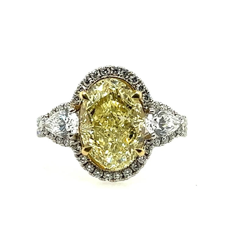 Platinum 3.16 CT Oval GIA Certified Natural Yellow VVS Diamond Engagement Ring