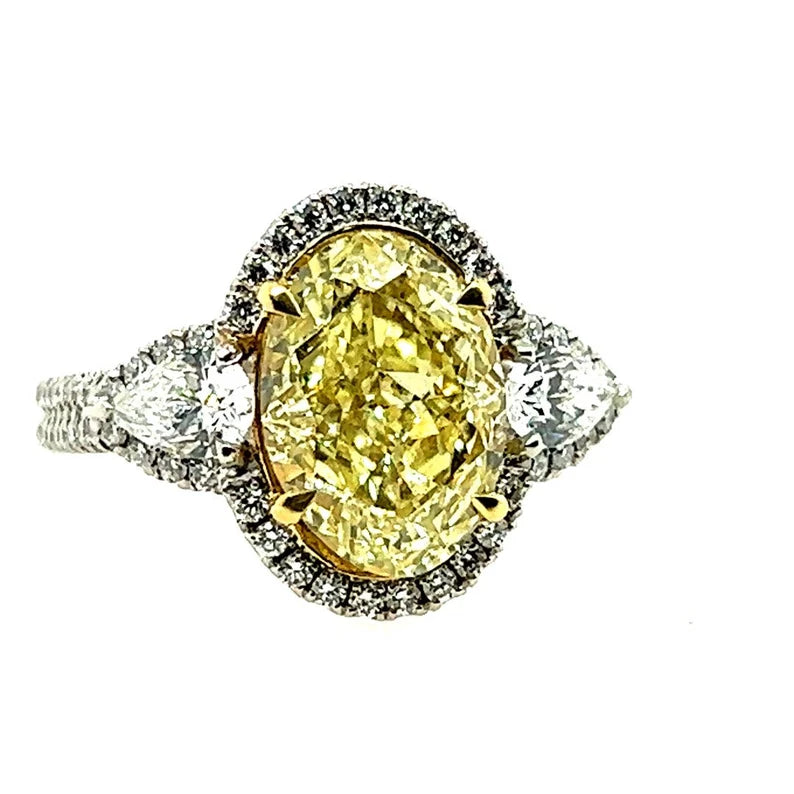 Platinum 3.16 CT Oval GIA Certified Natural Yellow VVS Diamond Engagement Ring