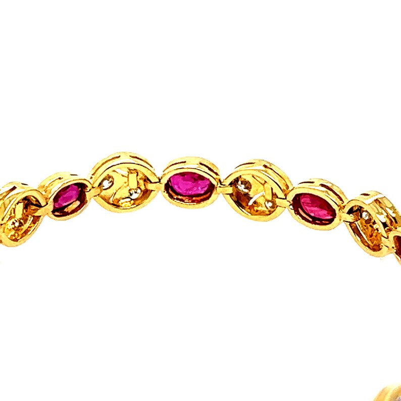 Retro Gold 5.46 Carat Natural Red Oval Ruby & Round Diamond Bracelet Circa 1980