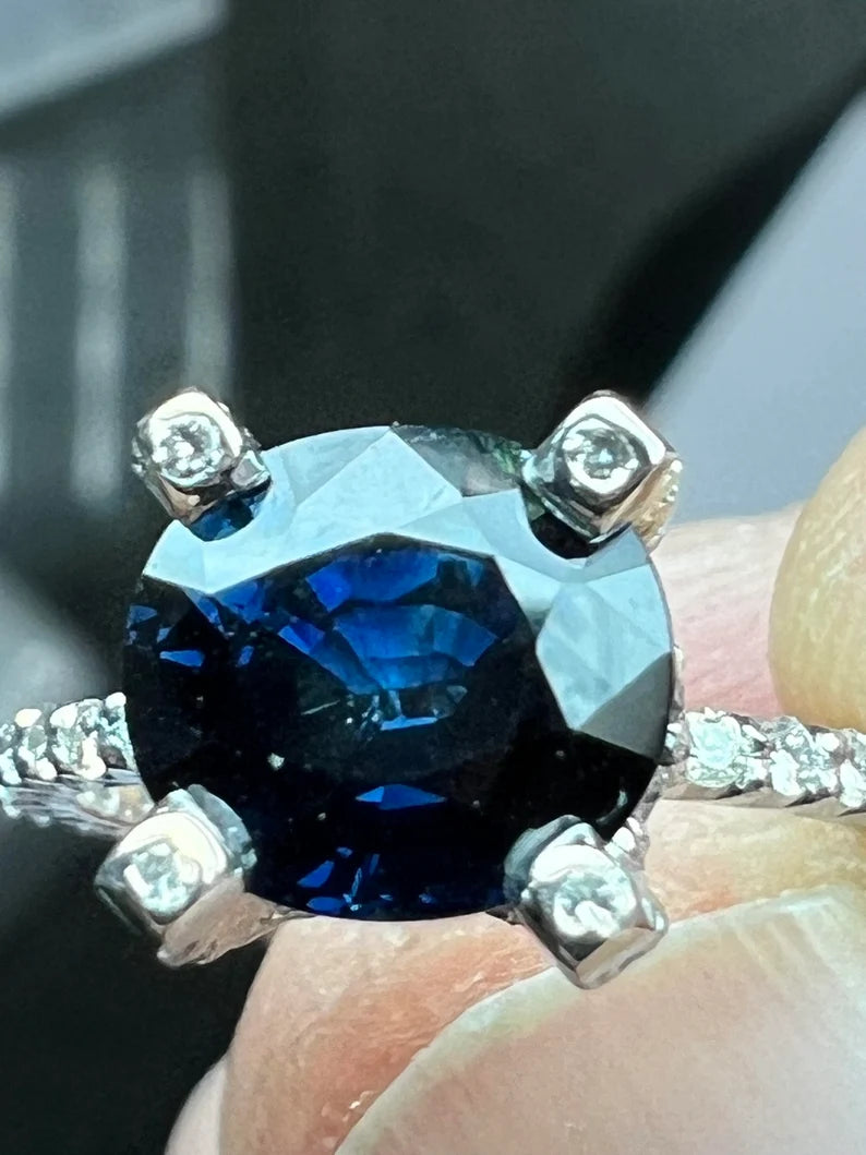 Retro 2.70 Carat Cushion Natural Midnight Blue Australian Sapphire Platinum Ring