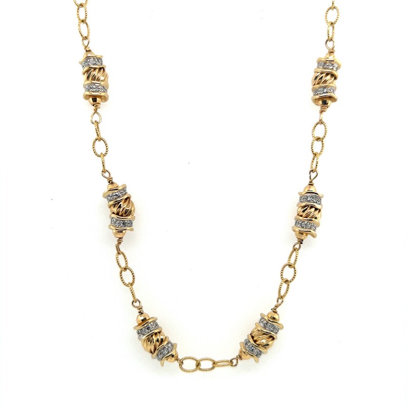 Retro Gold 1 Carat Natural Single Cut Near Colorless Diamond Necklace Circa 1980