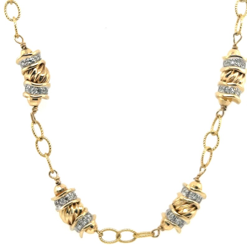 Retro Gold 1 Carat Natural Single Cut Near Colorless Diamond Necklace Circa 1980