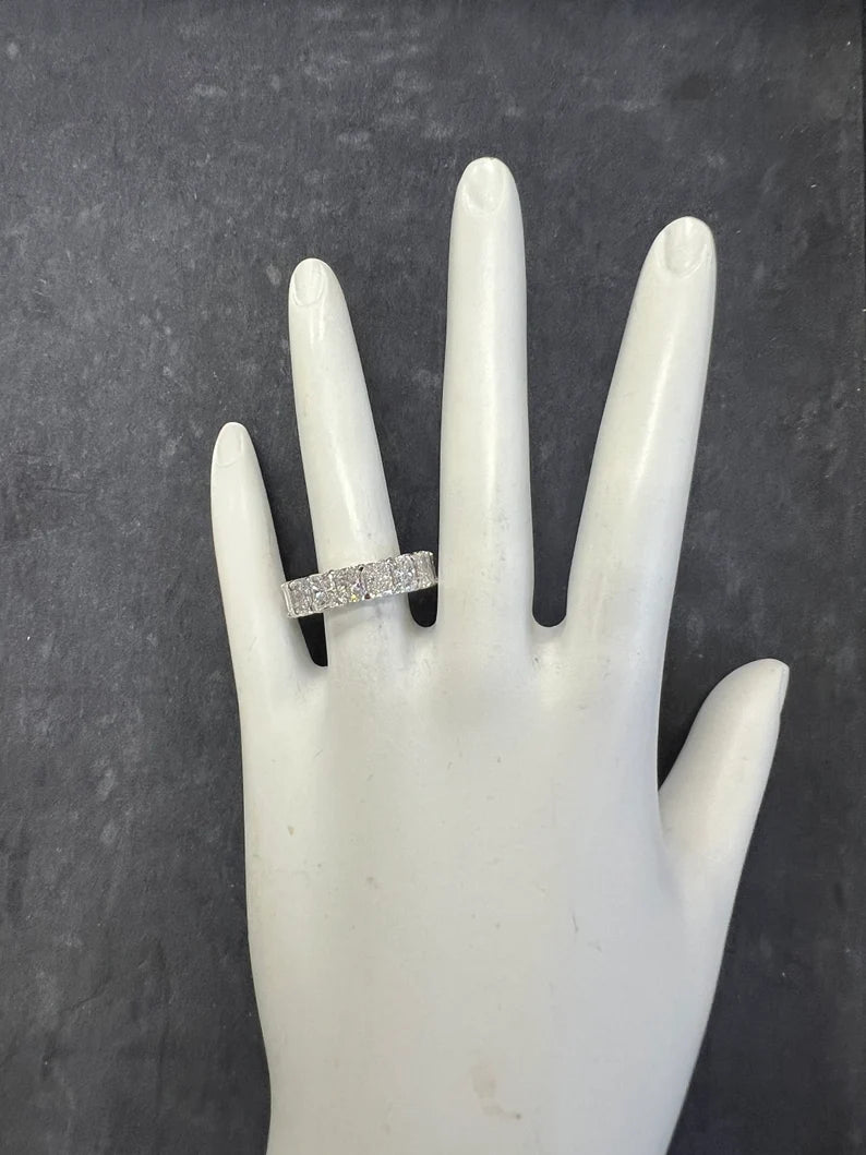 GIA Certified 6.94 Carat Platinum Radiant D-E VS+ Natural Diamond Eternity Band