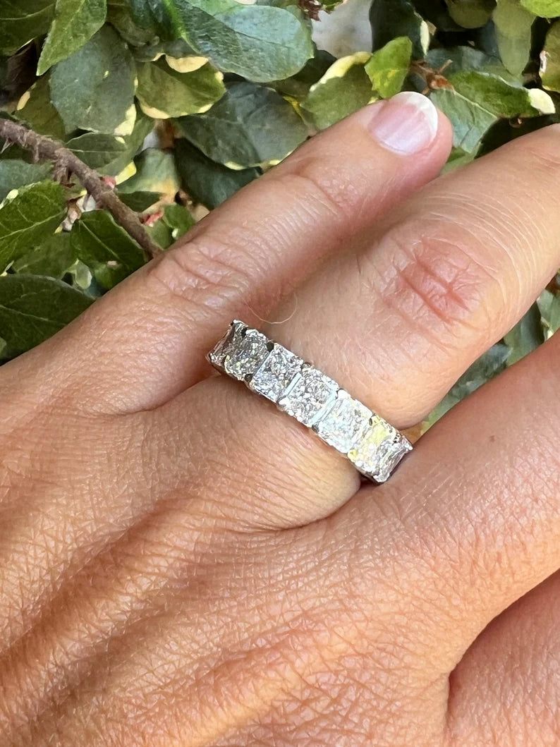 GIA Certified 6.94 Carat Platinum Radiant D-E VS+ Natural Diamond Eternity Band