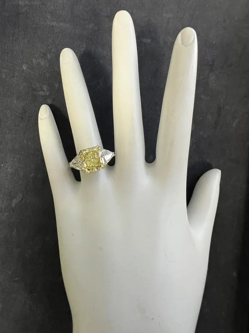 GIA Certified 5.75 Carat Fancy Light Yellow Natural Diamond Plat Engagement Ring
