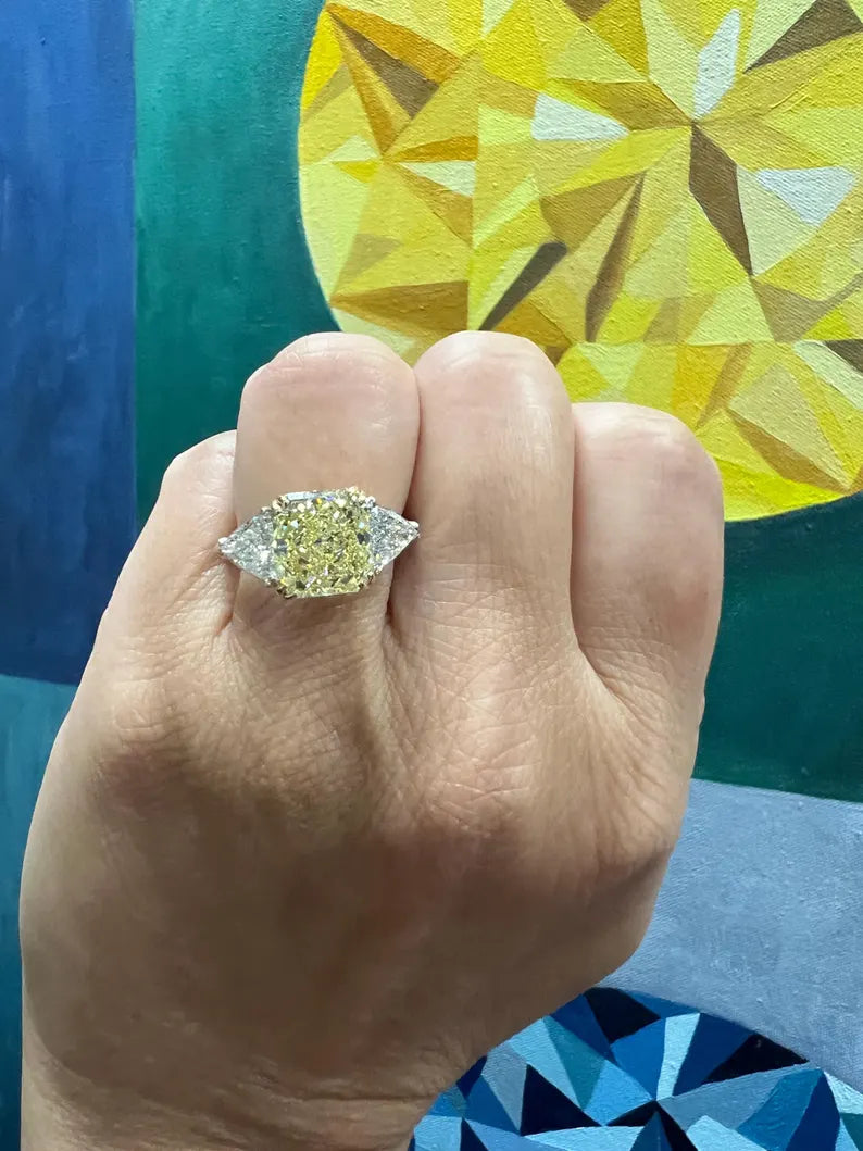 GIA Certified 5.75 Carat Fancy Light Yellow Natural Diamond Plat Engagement Ring
