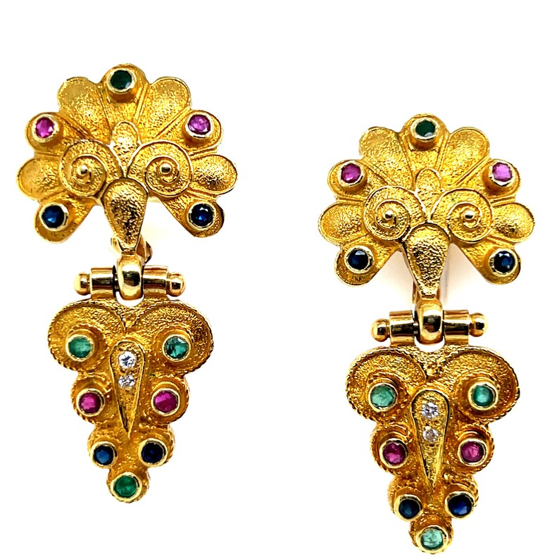 Retro Gold Full Set 9.40 Carat Natural Multi Color Gemstone & Diamond Circa 1980