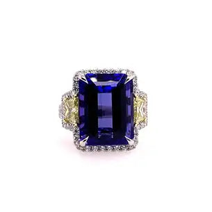 GIA Certified 15.88 Carat Natural Diamond & Tanzanite Platinum Cocktail Ring