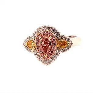 GIA Certified 0.38 Carat Natural Pear Pink Diamond Cocktail Gold Engagement Ring