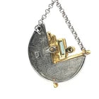 Art Deco Two Tone Gold Natural Diamond & Blue Topaz Pendant Necklace Circa 1960