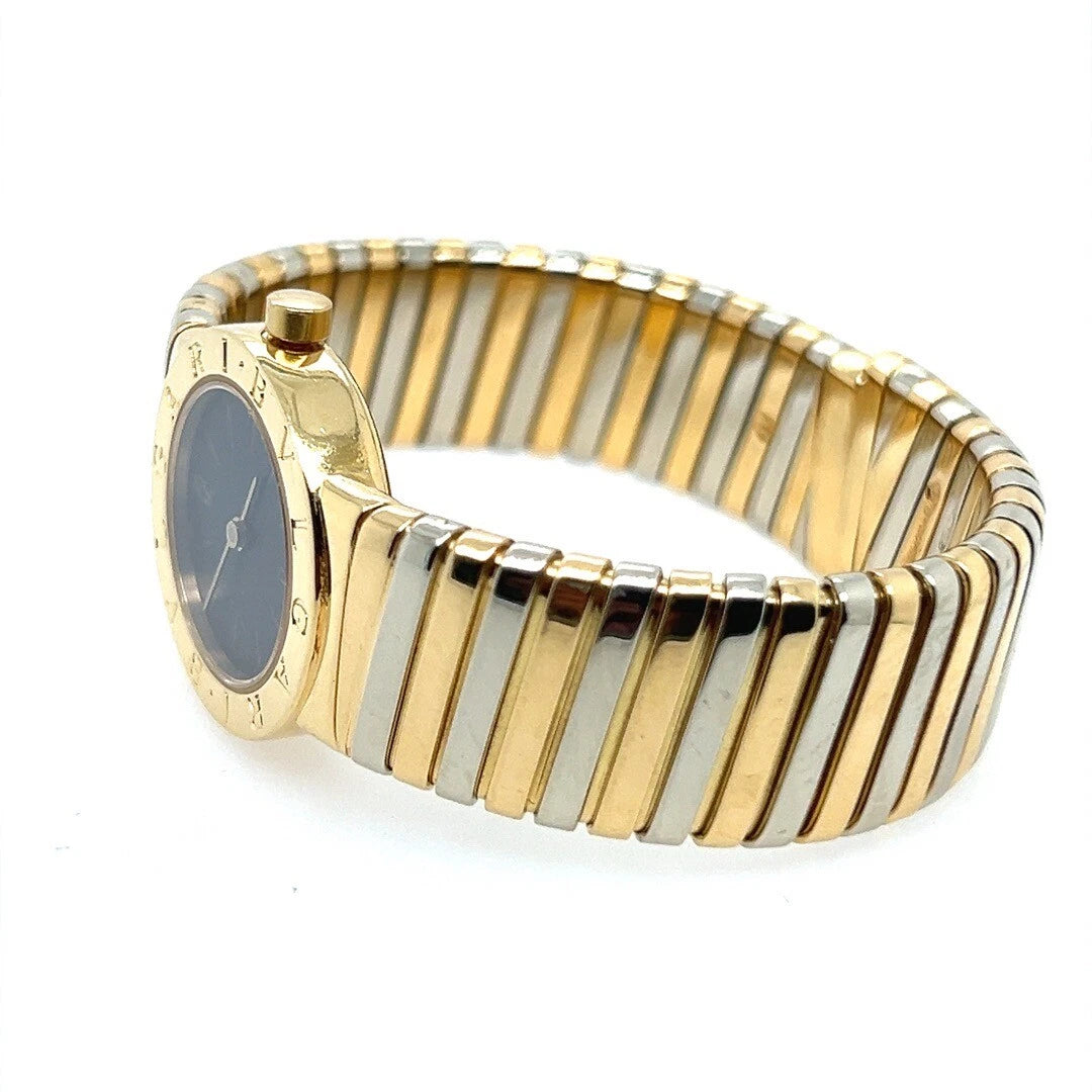 Modern BVLGARI White/Yellow Gold Tubogas Open Flex Cuff Quartz Lady 23mm Watch