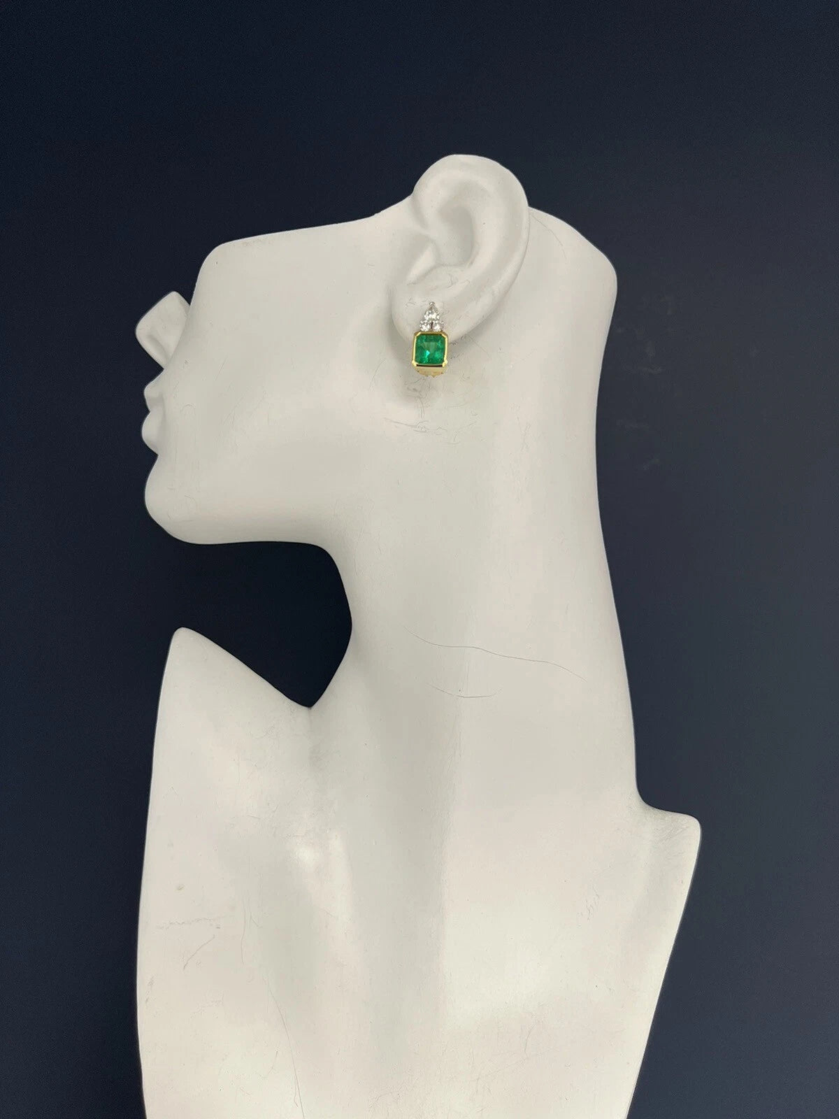 Retro Gold 7.25 Carats GIA Certified Natural Colombian Emerald Diamond Earrings