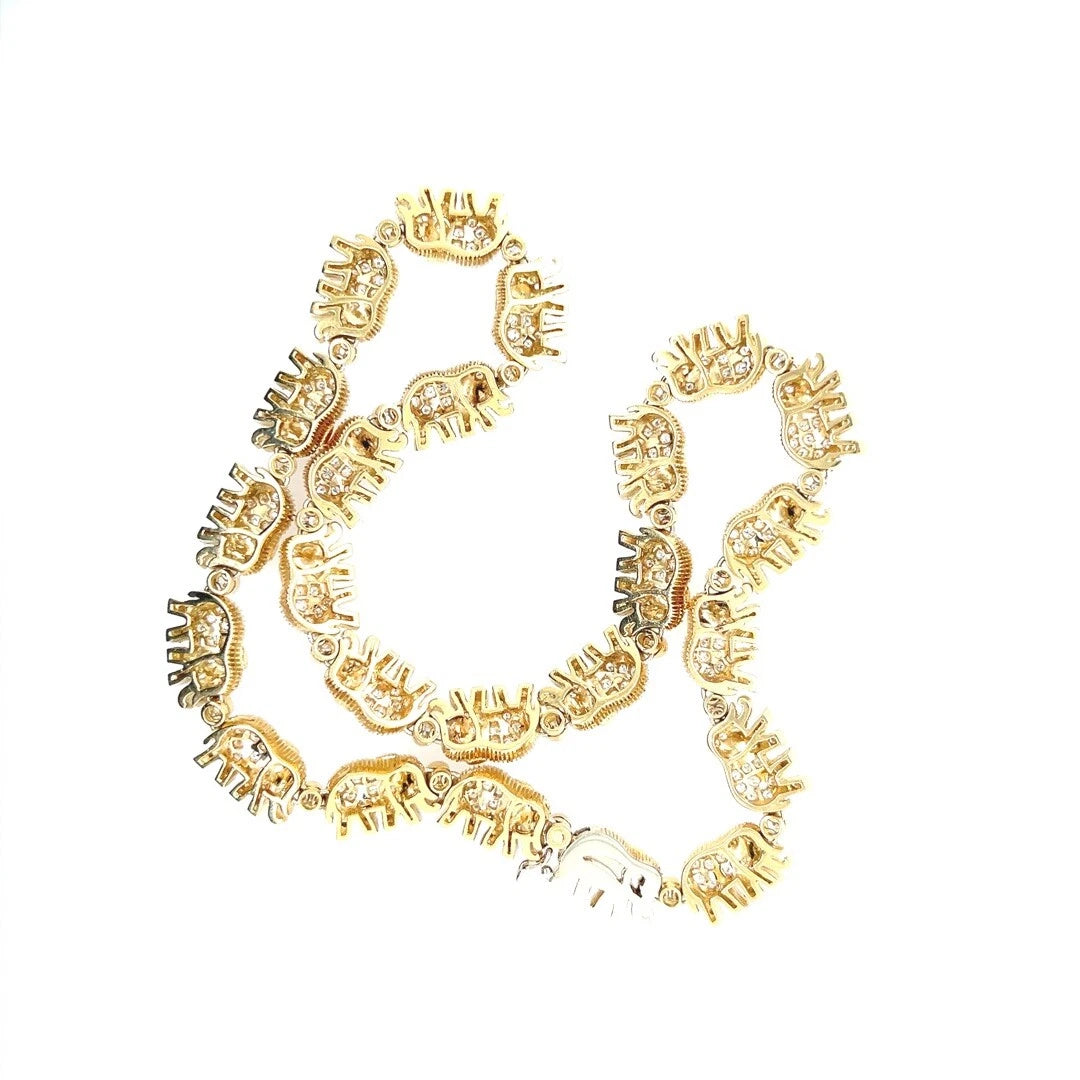 Retro Gold 5.50 Carat Natural Brilliant Colorless Diamond Elephant Necklace 1990