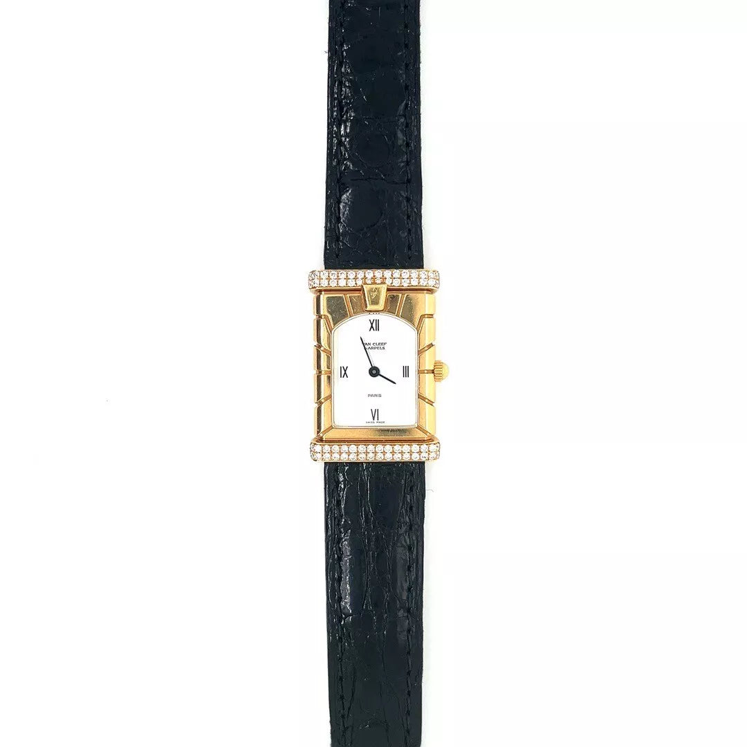 Van Cleef & Arpels Ladies Diamond & 18k Yellow Gold Facade Quartz Dress Watch
