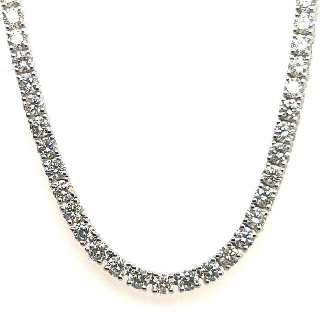 Modern Gold 11.29 Carats Natural Round Brilliant G Color Diamond Tennis Necklace