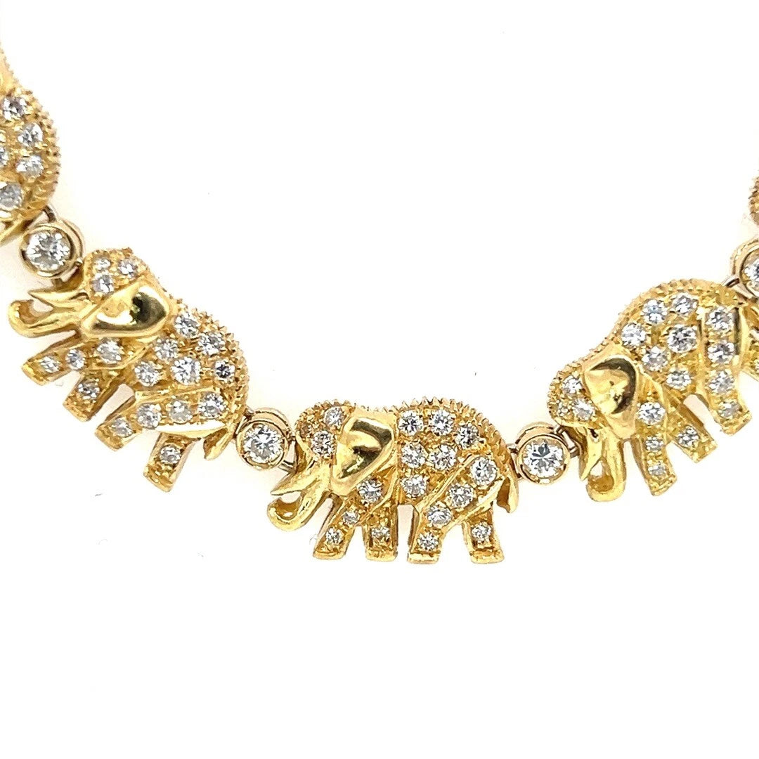 Retro Gold 5.50 Carat Natural Brilliant Colorless Diamond Elephant Necklace 1990