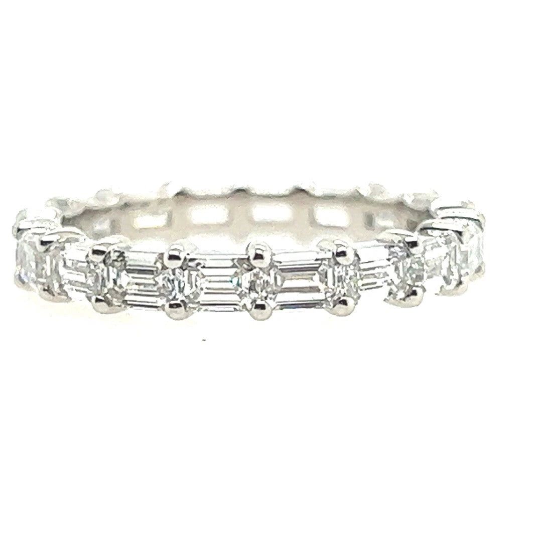 Platinum 2.23 Carat Natural Emerald Cut Near Colorless VS Diamond Eternity Band
