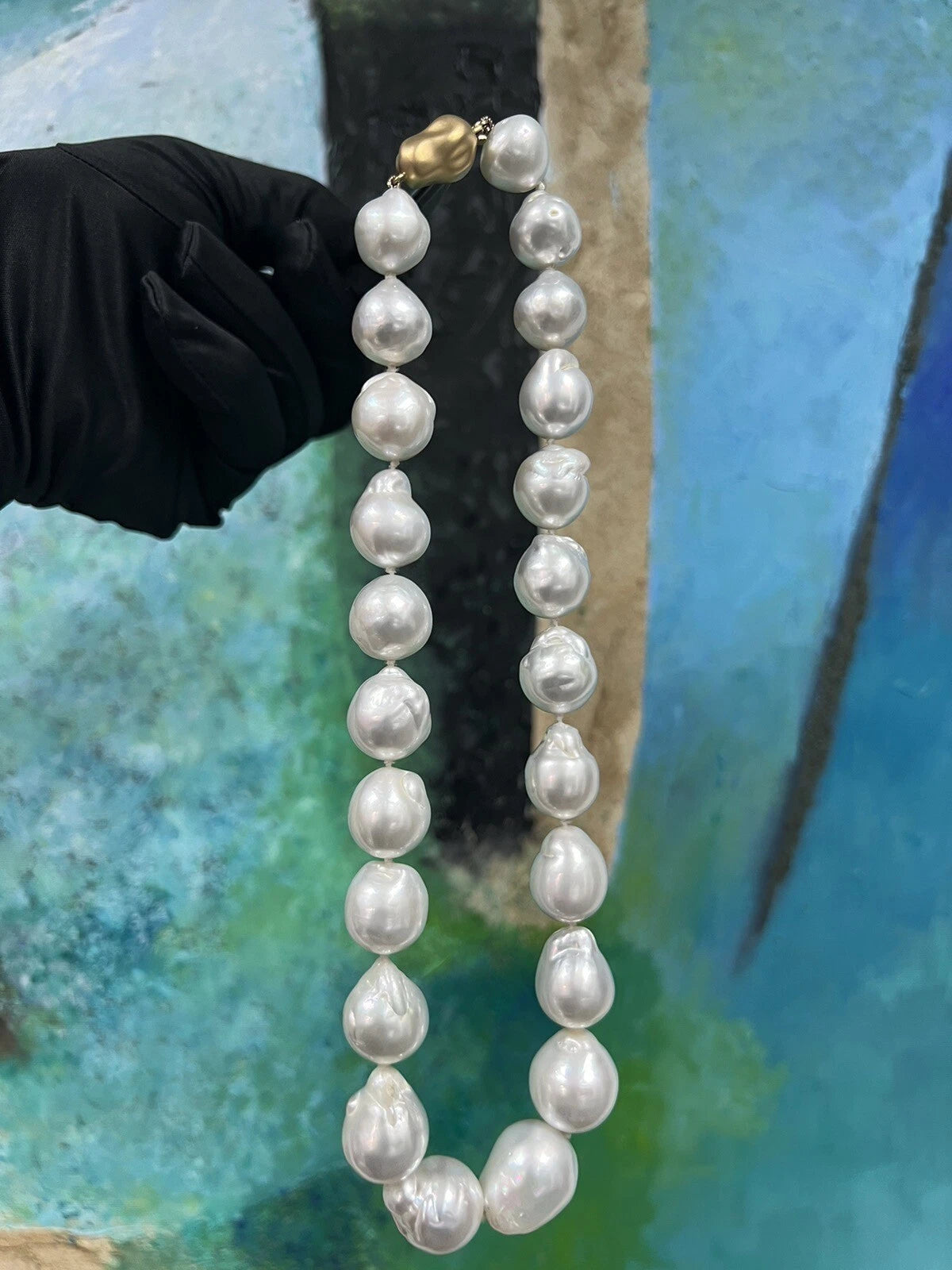 Signed JKa White Australian South Sea 14-17.5mm Cultured Baroque Pearl Necklace