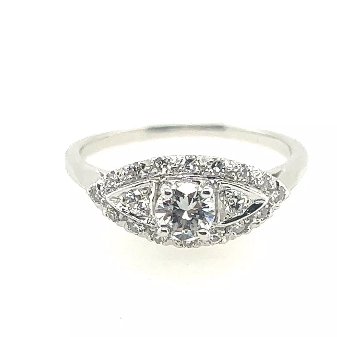 Art Deco 0.65 Carat Natural Colorless Diamond Engagement Gold Ring Circa 1950