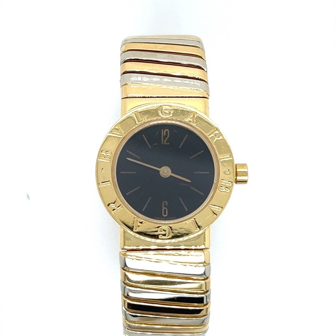 Modern BVLGARI White/Yellow Gold Tubogas Open Flex Cuff Quartz Lady 23mm Watch