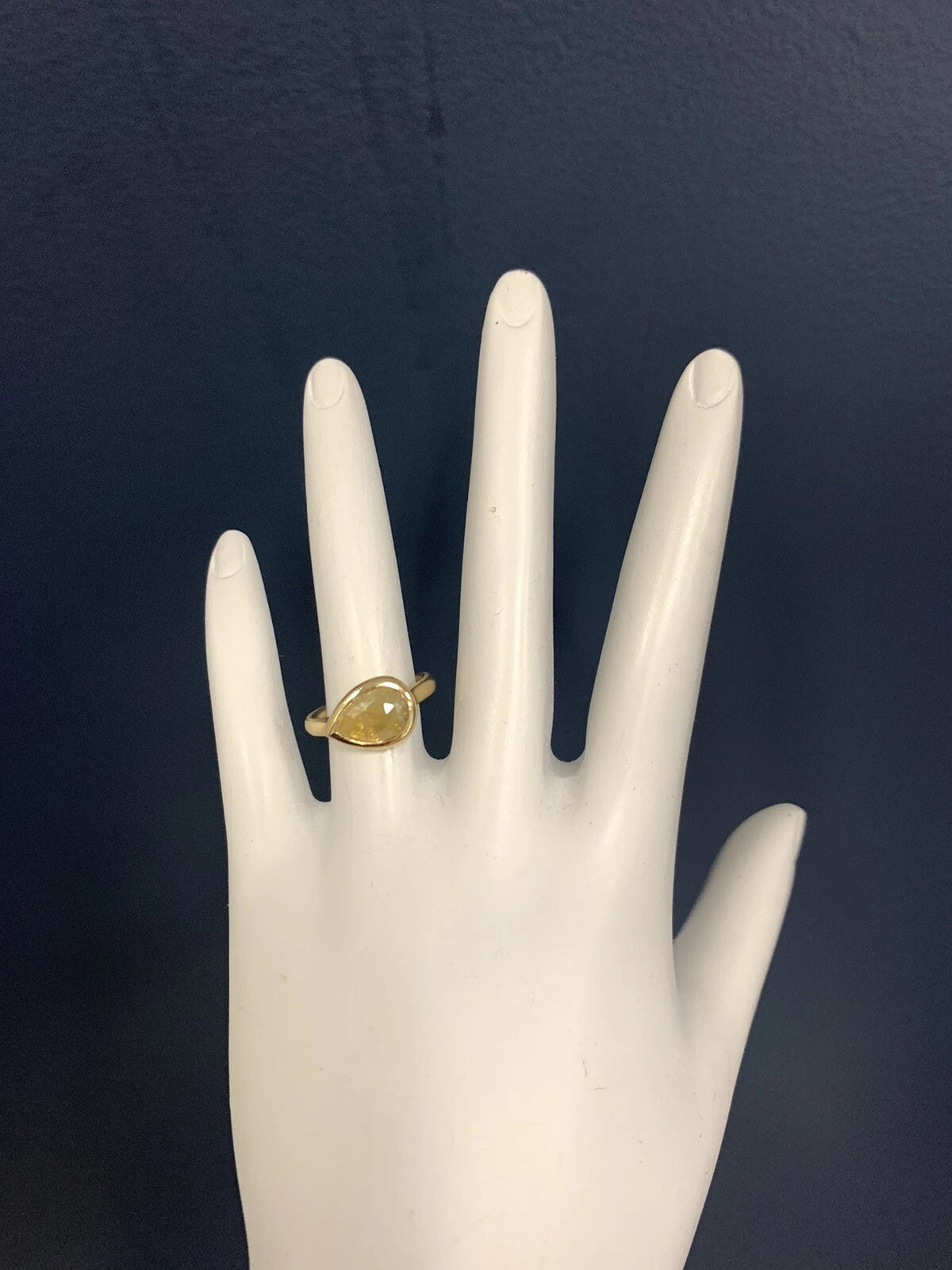 Gold 1.27 Carat Natural Pear Shaped Rose Cut Yellow Diamond Cocktail Ring