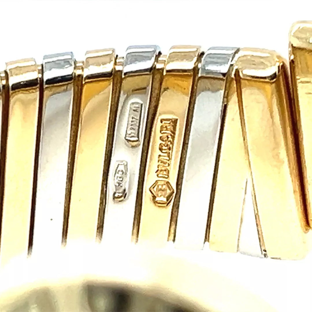 Modern BVLGARI White/Yellow Gold Tubogas Open Flex Cuff Quartz Lady 23mm Watch