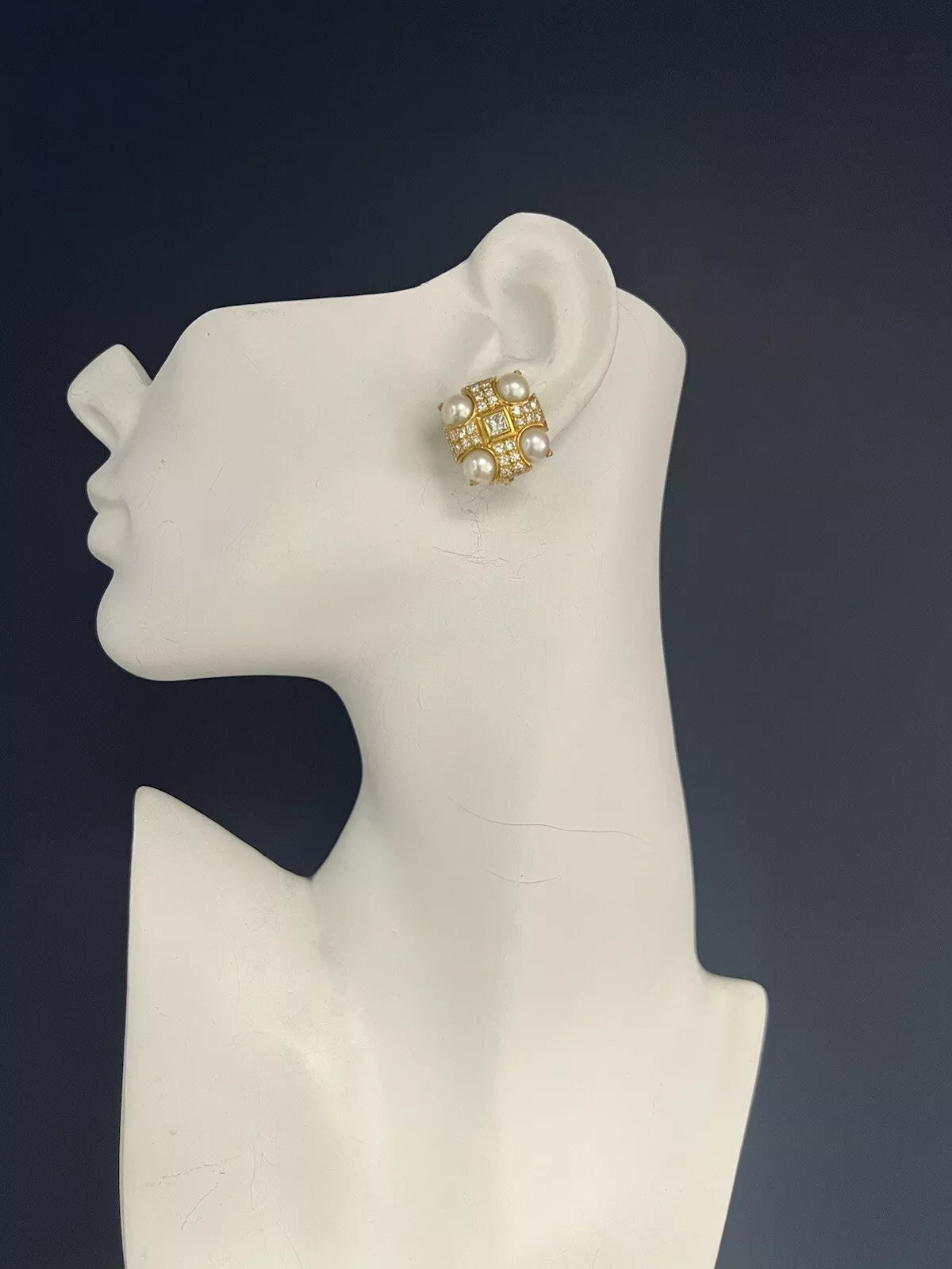 Retro Gold 3 Carat Natural Colorless Diamond and Akoya Pearl Earrings Circa 1980