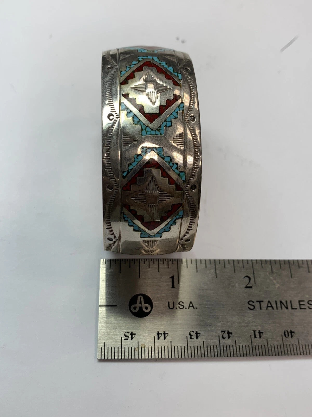 Vintage Native HB Henry Baca Sterling Silver 925 Cuff 6” Inner 42g Turquoise Gem
