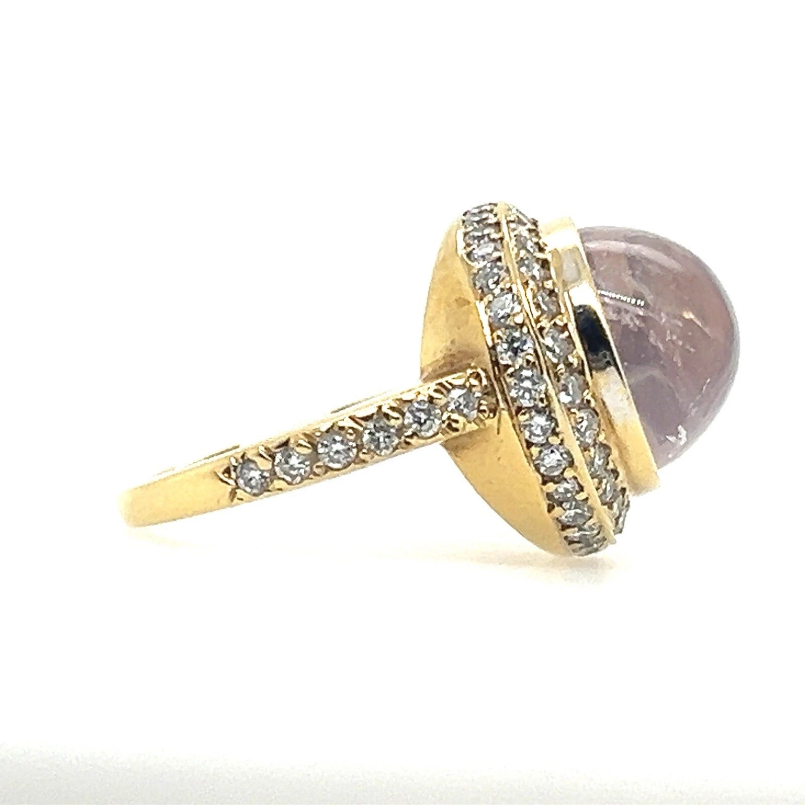 Modern Gold 7.25 Carat Natural Blue Moonstone & Colorless Diamond Cocktail Ring