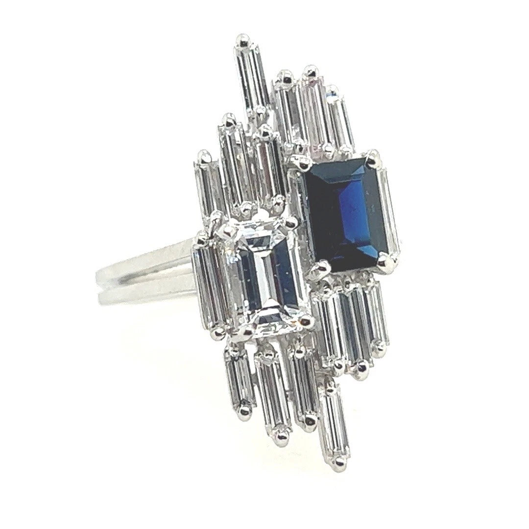 Art Deco 3.9 Carat GIA Certified D Natural Diamond Sapphire Plat Ring Circa 1950