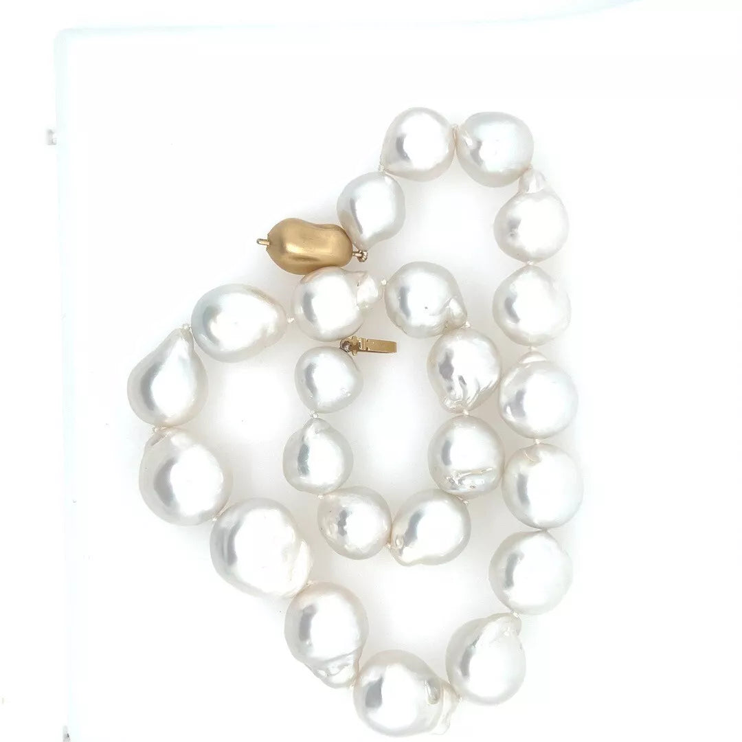 Signed JKa White Australian South Sea 14-17.5mm Cultured Baroque Pearl Necklace
