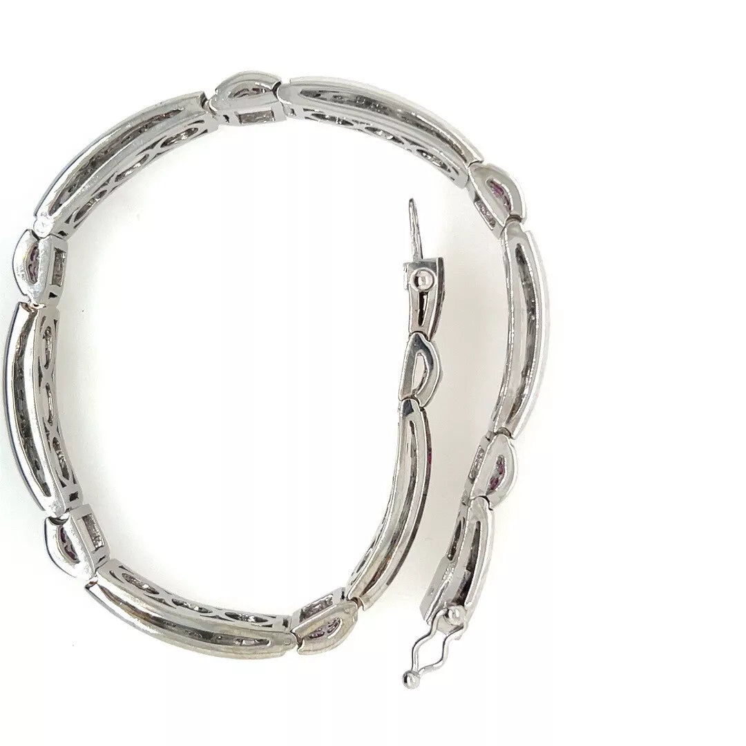 Modern 14k White Gold 10 Carat Natural Diamond and Ruby 8.5 Inch Long Bracelet